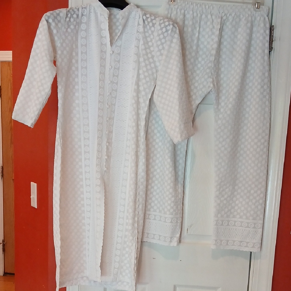 Elegant White Embroidered Women's Set